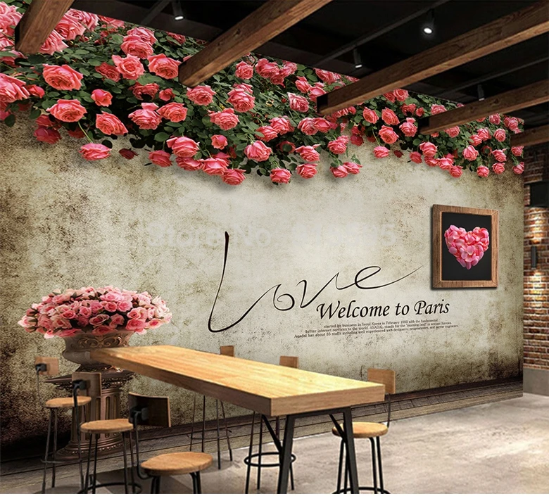 Пользовательские 3D фото обои романтическая роза цветок лоза фон Фреска Ретро Кафе Ресторан гостиная ТВ фон обои 3D
