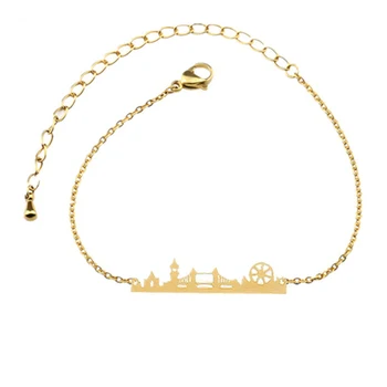 

10PCS Stainless Steel London City Bridge Skyline Bracelet for Women Delicate UK Cityscape Jewelry Gold Silver Color Hand Chain