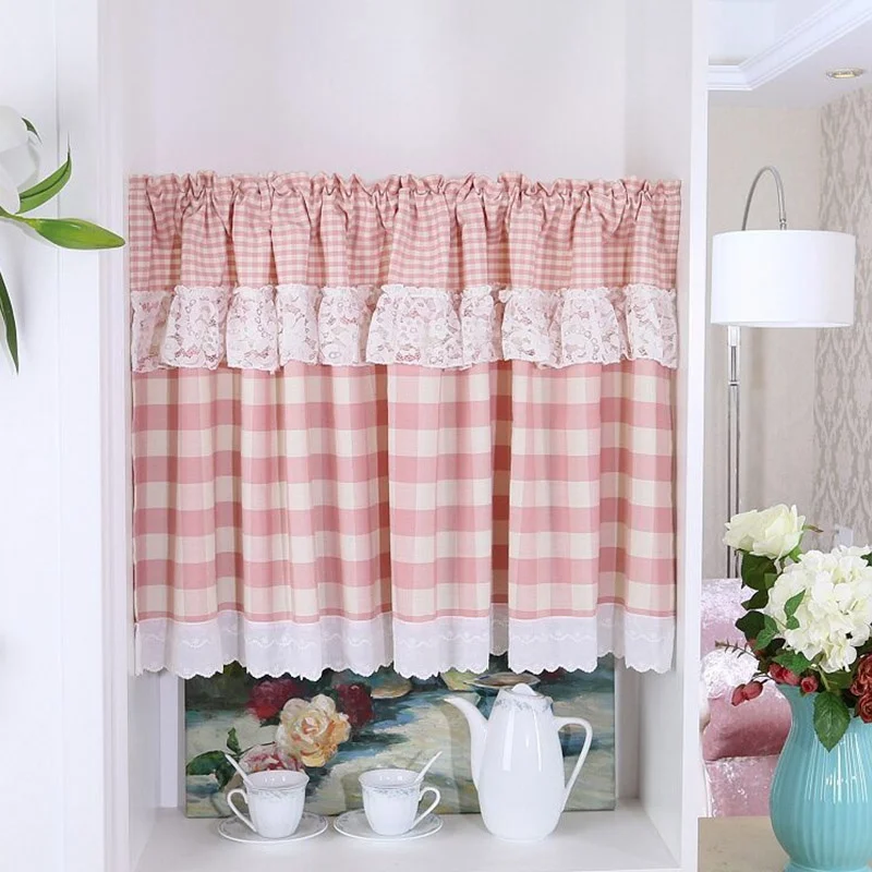Short Kitchen Curtain Lace Edge Pastoral Blackout Curtains for Living
