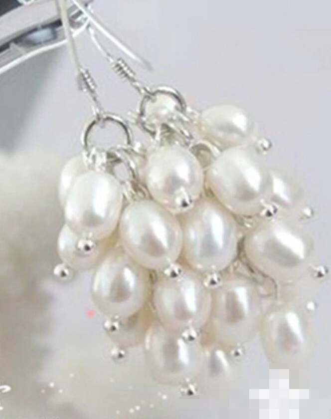 

free shipping 00127 FASHION WHITE Rice PEARL SILVER EARRING DANGLE EARRINGS
