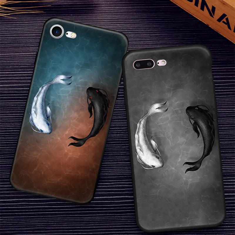 Chinese style Colorful 3D Taiji Fish phone Case For iphone 8 7 6 S 6S Plus Fashion Soft Silicone Couple Cover 5S 5 SE |
