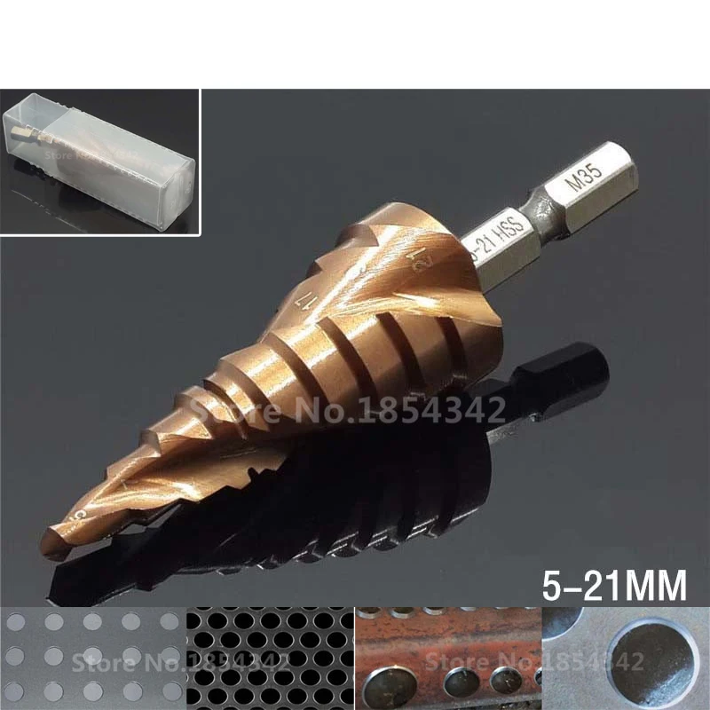 

HSS CO M35 Hex Shank 5-21MM Spiral Groove Broca Metal Step Cone Drill Bit Stainless Steel Hole Saw Cutter Wood Power Tool