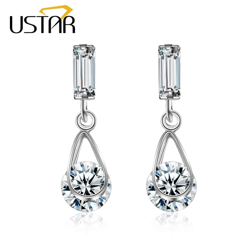 

USTAR 1.25 carat AAA Zircon Stud Earrings for Women Silver color Austria Crystals Earrings female Jewelry Ear brincos party