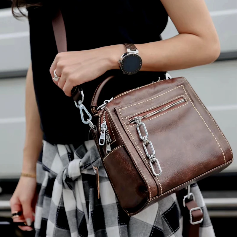 Новинка, женский маленький рюкзак из натуральной кожи, женская сумка через плечо, Ретро стиль, модная посылка, диагональные рюкзаки