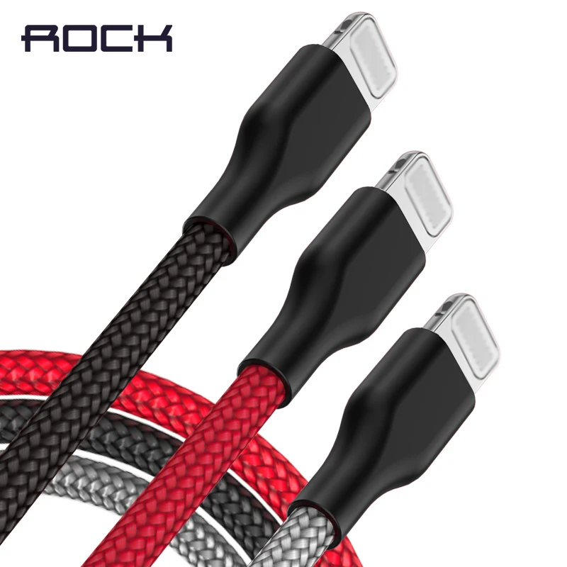 Cable USB para iPhone Xs Max 8 7 6 Plus ROCK de Nylon de carga rápida Cable de datos para Cable Lightning para iPhone 5S 5 USB cargador de cable