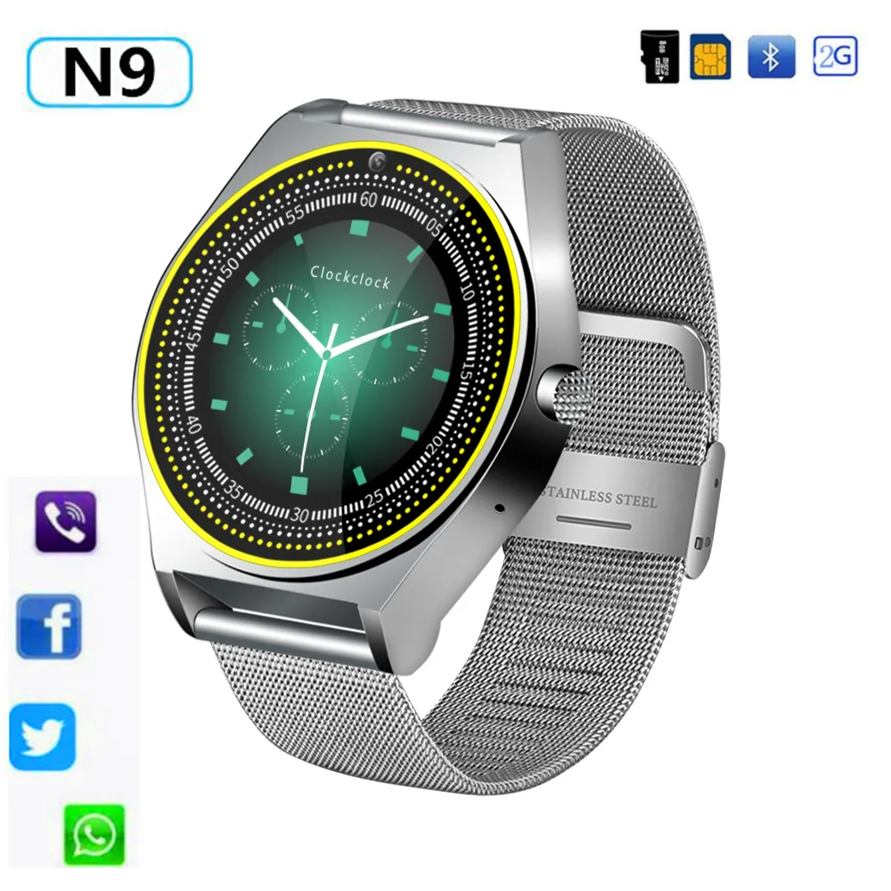 

2018 Newest Bluetooth Metal Strap Smart Watch N9 Support Camera Alarm Clock Sim TF Card For Men Women Android phone PK Y1 V9