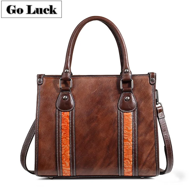 

Retro Fashion Women Totes Genuine Leather Handle Handbag Women's Crossbody Bag Cowhide Shoulder Bags Trend Street Shop Pack