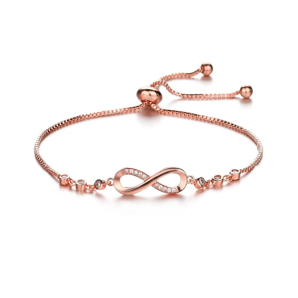 

Luxury CZ Crystal Tennis Bracelet Adjustable Infinity Charm Silver Rose Gold Color Chain Strand Bracelets For Women Female