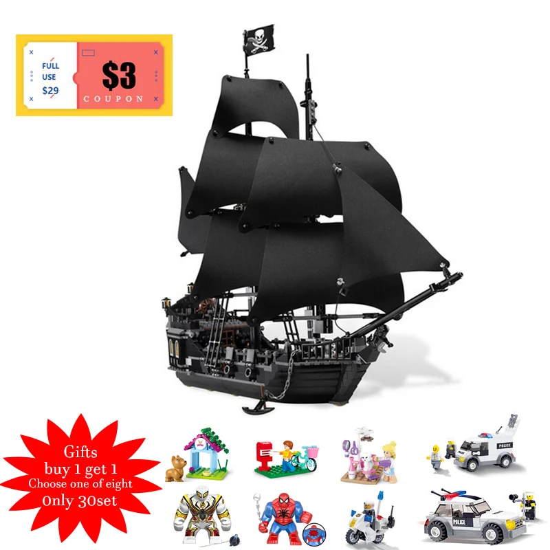 

Pirates of the Caribbean The Black Pearl Pirate Ship Model set Building Blocks Kits bricks Toys for Children