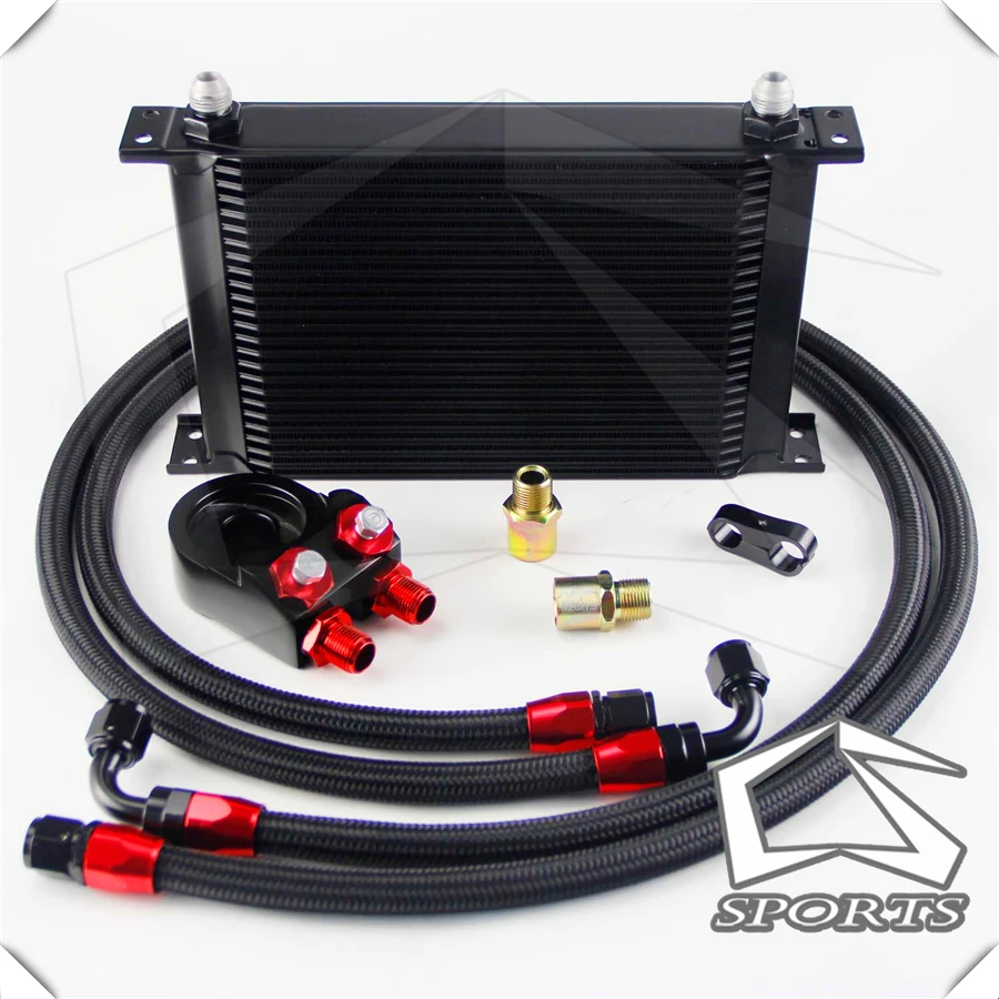 

25 Row AN8 Engine Oil Cooler + 3/4*16 & M20 Filter Adapter + 8AN Oil Hose Kit