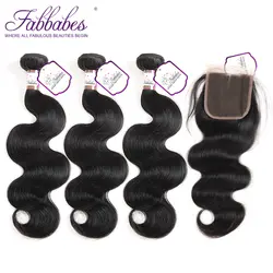 Fabbabes волосы индийский объемная волна 100% человеческих волос с закрытием кружева Комплект предложения 4*4 Бесплатная средняя часть