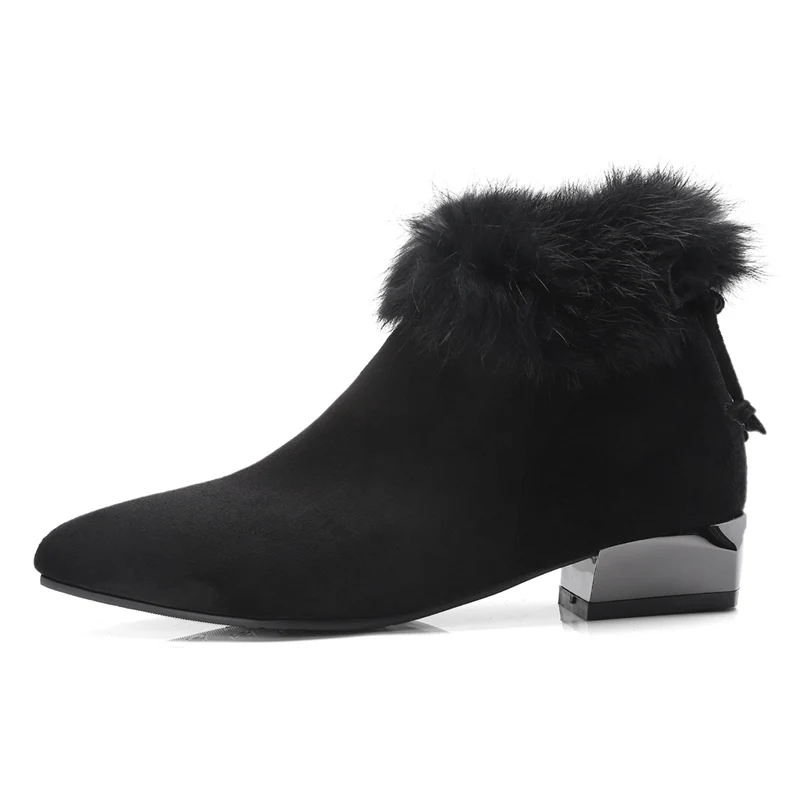 Теплые зимние ботинки на меху размера плюс 48; женские повседневные Полуботинки на низком каблуке; классические Ботильоны на молнии; Цвет черный, серый