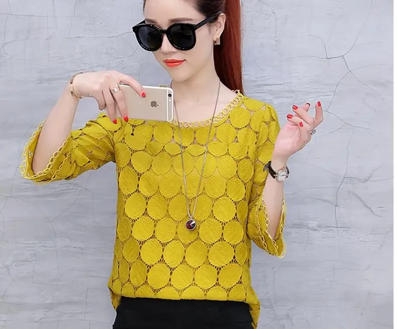  2018 fashion plus size Summer tops lace Blouse Women shirt flare Sleeve women's clothing sexy hollo