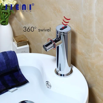 

JIENI Solid Brass Bathroom Automatic Touch Free Sensor Faucets Water Saving Inductive Electric Electric Power Cold Taps Faucet