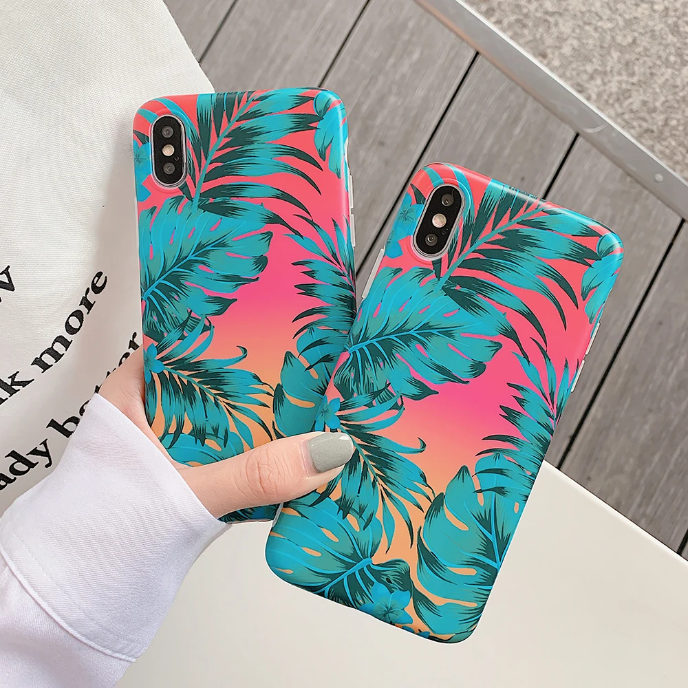 Чехол для телефона LOVECOM Blue banana leaf для iPhone 11 Pro Max XR XS Max 6 6S 7 8 Plus X мягкий IMD Винтажный чехол для телефона с цветами