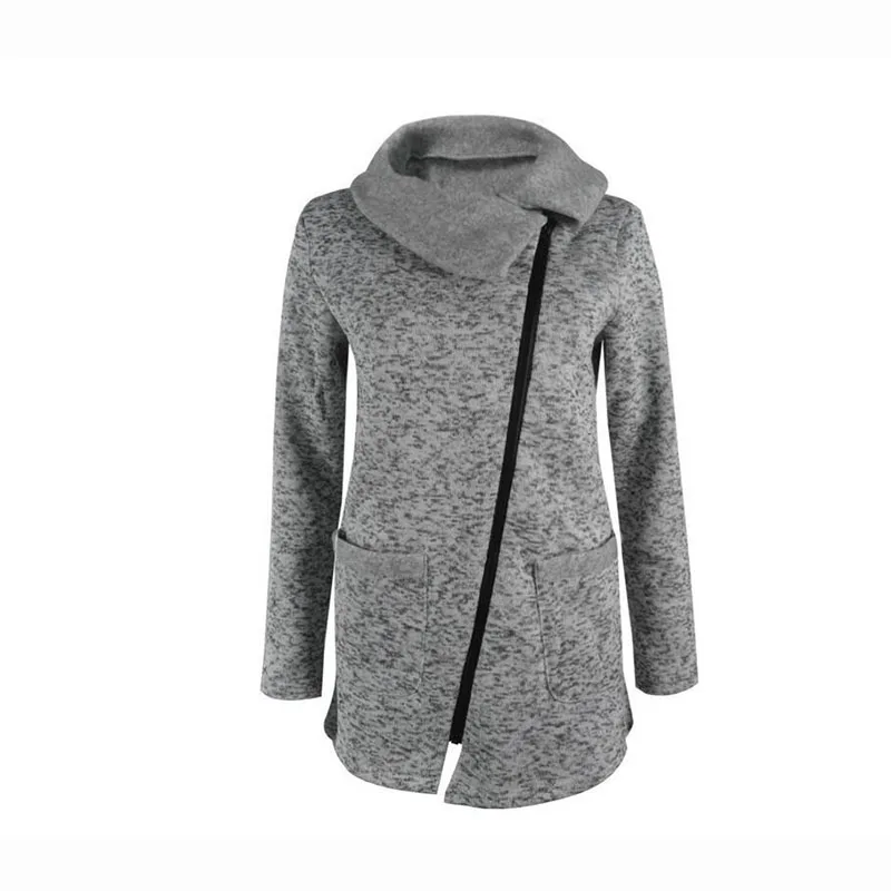  2019 Fashion Solid Turn-down Collar Sweatshirt Hoodie Women Fleece Zipper Long Jacket Coat Autumn W