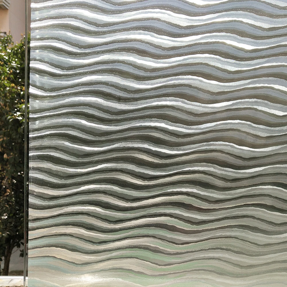 

Width 30/45/60 Cm No-Glue Static Decorative Privacy Window Films for Home Office Meeting Room (Waves Stripes) Self-adhesive film