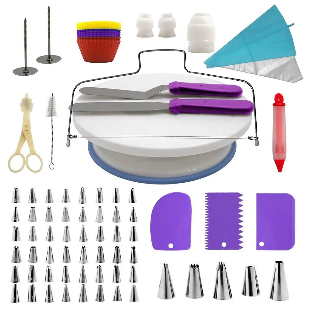 

106 pcs Fashion Cake Turntable Set, Cake Decorating Kit Pastry Tube Fondant Tool Kitchen Dessert Baking Pastry Supplies