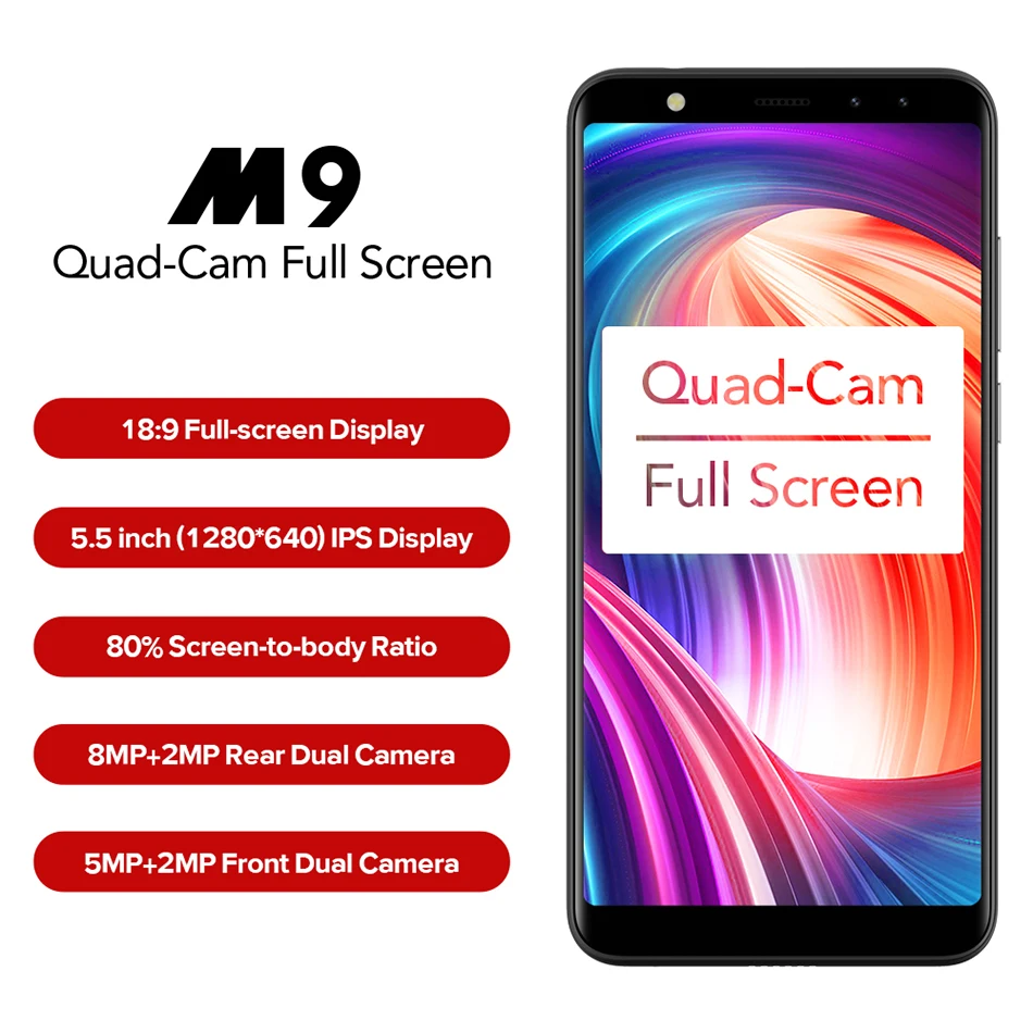 Оригинальный LEAGOO M9 Android 7 0 четыре камеры 5 &quot18:9 полный Экран MT6580A 4 ядра 2 GB 16 8MP