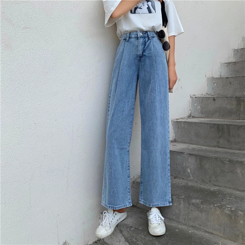 HziriP Корейская женская мода осень весна Высокая талия тонкие джинсовые брюки милые дикие новые синие женские повседневные Прямые брюки