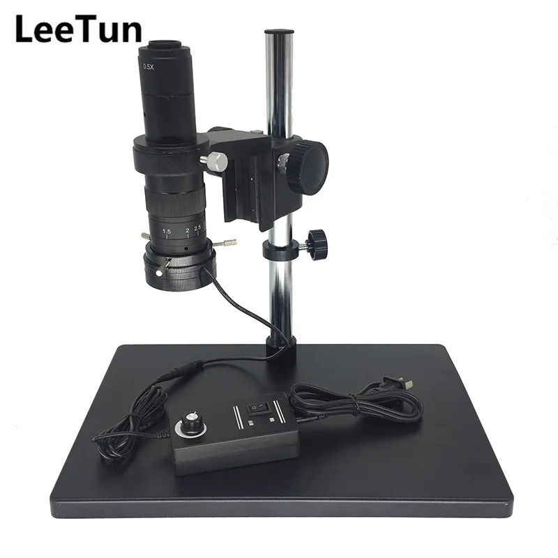 

LeeTun Big Size Heavy Duty Adjustable Boom Large Stereo Arm Table Stand with 0.5X 10-180X Zoom C-Mount Lens LED Ring Light