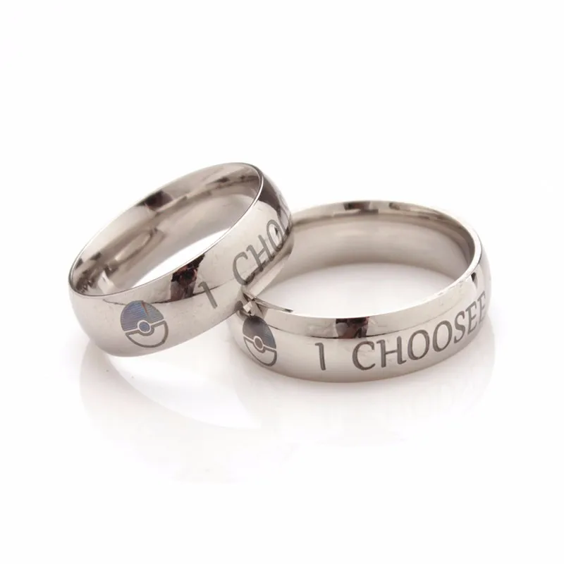 I Choose You Ring Couple Stainless Steel Engagement Rings for Him and Her Ring of Promise of Pokemon Fans Man Woman Jewelry