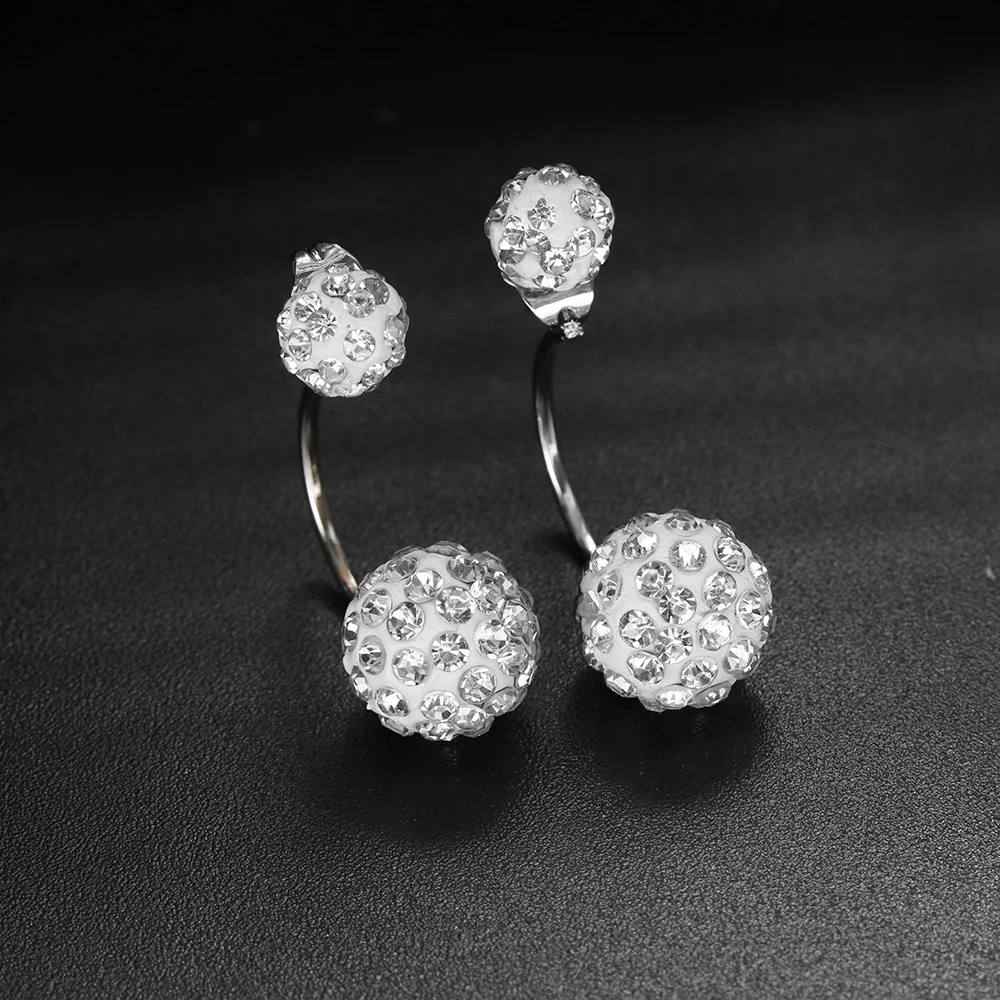 

1 Pair New Silver Plated Double Beads Ear Stud Hot Sale Crystal Solid Color Earrings Fashion Jewelry Accessories Gifts for Women