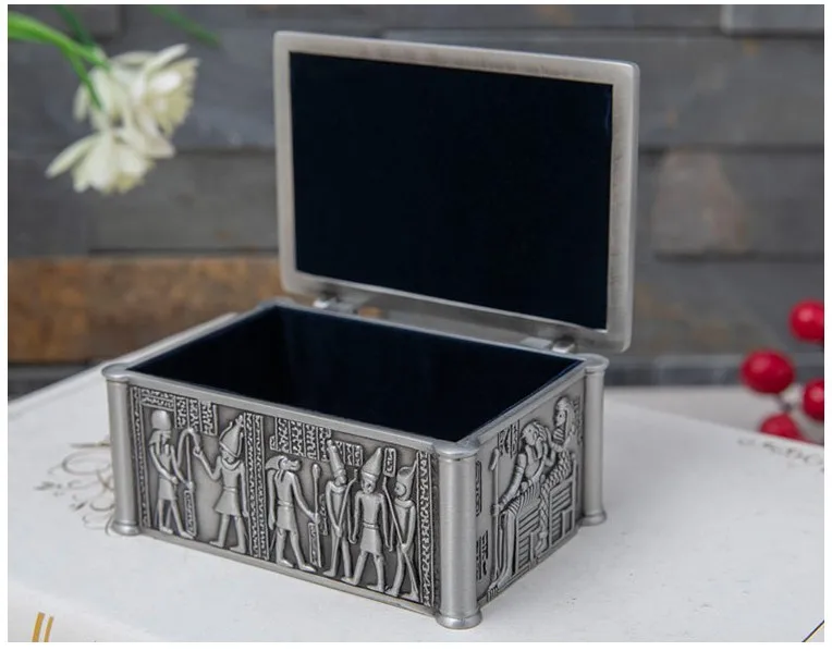 Egyptian style small size metal jewelry box cotton swabs box makeup organizer tin box for jewelry storage Z186