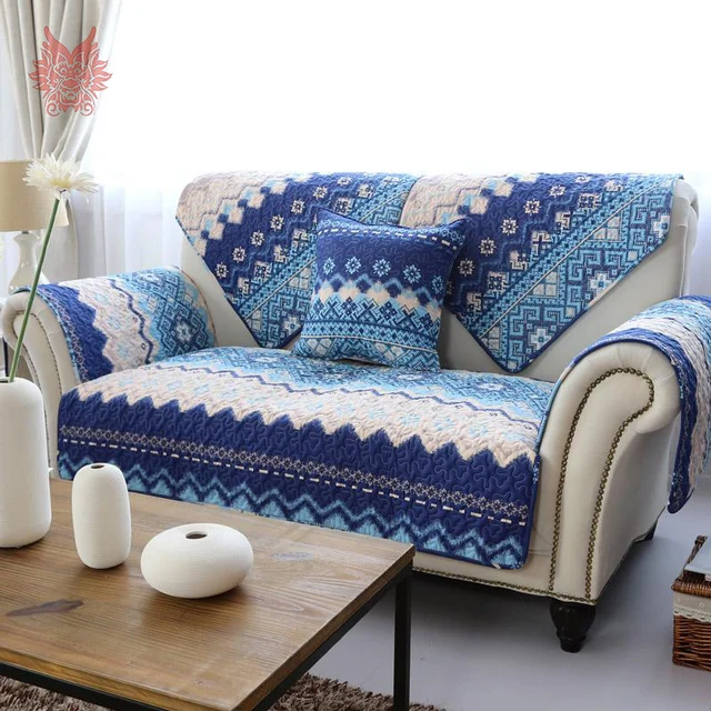110 210cm 1pc American Style White Blue Striped Fl Print 110 210cm 1pc American Style White Blue Striped Fl Print Quilting Sofa Cover