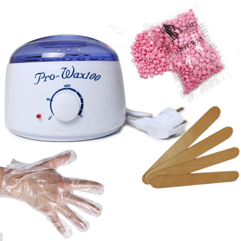 Epilator Hair Removal Wax Heater Kit Machine + 100g No Strips Hot Wax