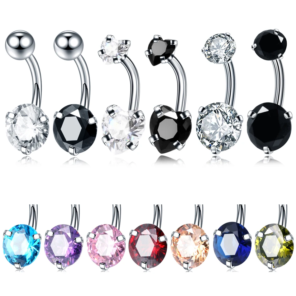 Zircon Crystal Belly Button Ring Steel Belly Button Ring Zircon