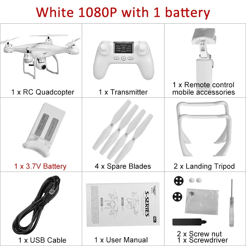 SJRC S20W двойной gps динамический слежение wifi FPV с 1080 P/720 P широкоугольная камера мульти батареи RC Дрон Квадрокоптер VS X21 - Цвет: 1080P White 1battery