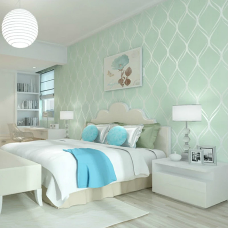 Textured Modern Geometric Wallpaper Green Waves Wall Paper