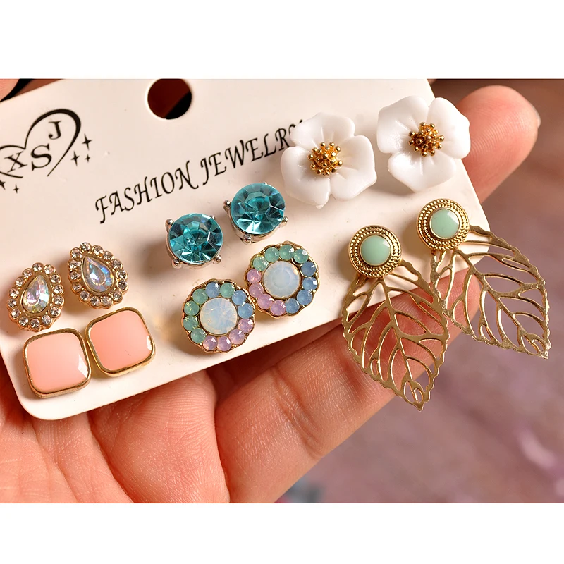 

New fashion women jewelry wholesale girls' party pearl stud mix-and-match 6 pairs /set gorgeous beautiful earrings gift