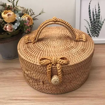 

Dropshipping 2018 Women Round Straw Handbag Female Summer Rattan Bag Handmade Woven Shoulder Bags Ladies Casual Beach Handbags