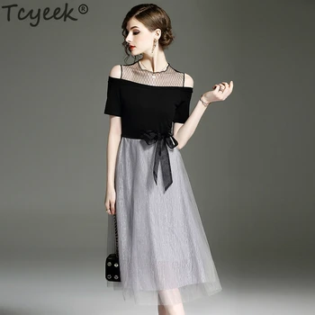 

Tcyeek Black Elegant Summer Dress Women Mesh A Line Party Dress Long Maxi Dresses Casual Clothes Vestidos De Fiesta 2019 LWL1655
