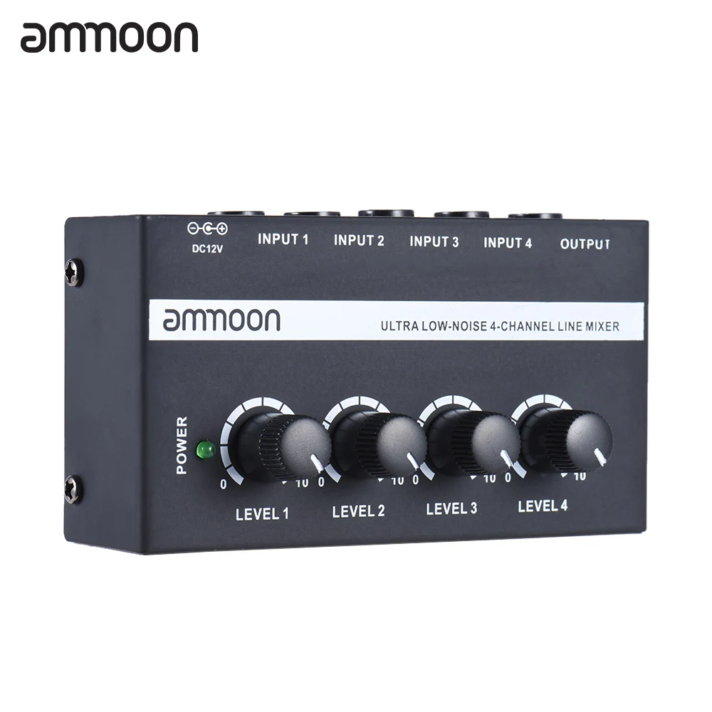 

ammoon MX400 4 Channels Mixer Ultra-compact Low Noise 4 Channels Line Mono Audio Mixer with Power Adapter