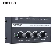 Mezclador de canales ammoon MX400 4 Ultra compacto bajo ruido 4 canales línea Mono mezclador de Audio con adaptador de corriente