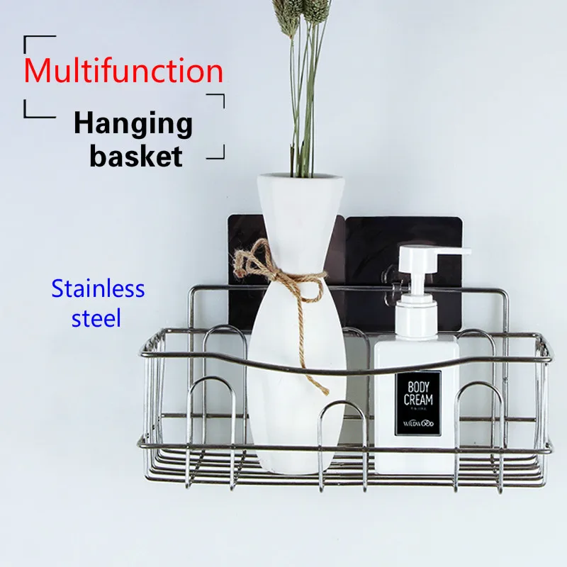 

Cross-border Dedicated For Punch-free Wall Hanging Bathroom Shelf Stainless Steel Single-layer Rack Kitchen Storage