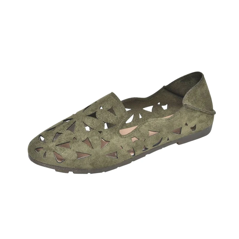 HIBISMIX/Женская обувь на плоской подошве с вырезами; летняя мягкая женская повседневная обувь без застежки с круглым носком; женские лоферы; обувь для вождения; обувь для мам; 2267 - Цвет: Green