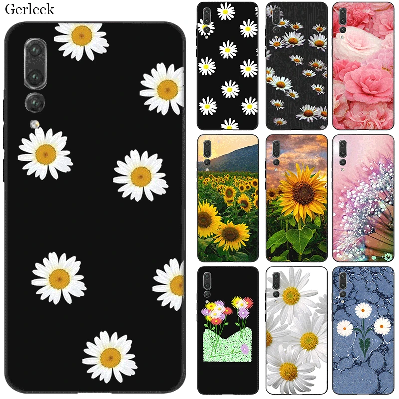 

Gerleek Silicone Mobile Phone Case For Huawei P30 P20 P10 P8 P9 Lite Pro P Smart Cover TPU Fresh Chrysanthem Shell
