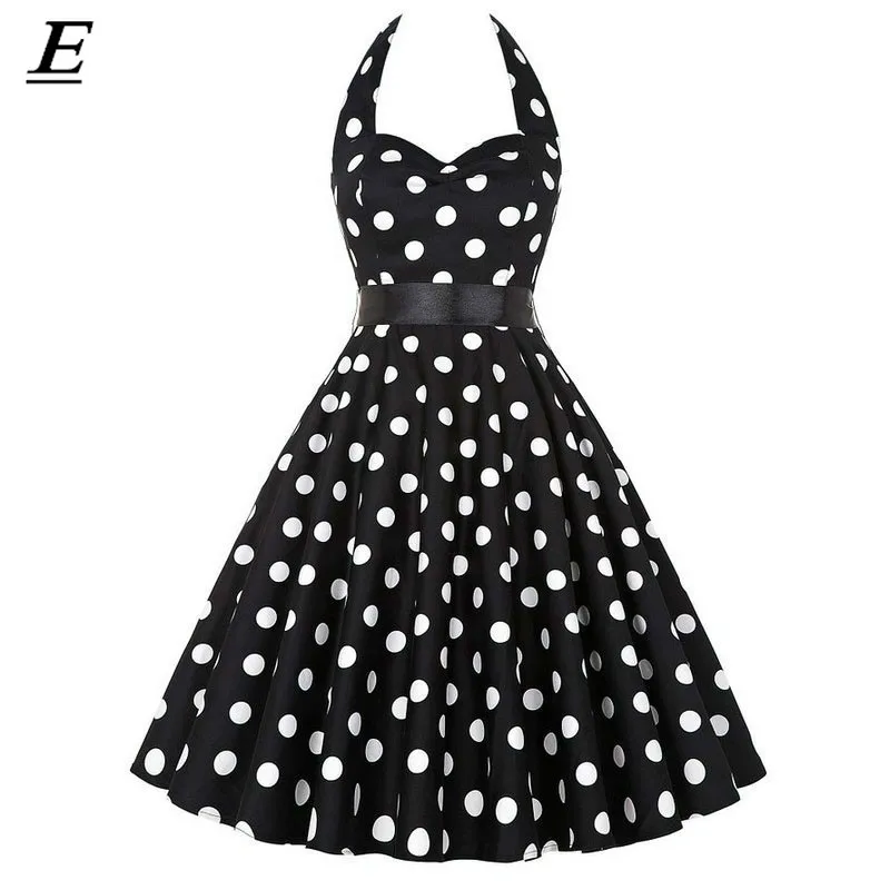 

Sexy Halter Party Dress 2019 Retro Polka Dot Hepburn Vintage 50s 60s Pin Up Rockabilly Dresses Robe Plus Size Elegant Midi Dress