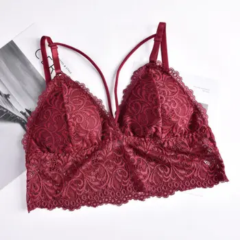 

Women Strappy Lingerie Floral Sheer Lace Triangle Bralette padded Bra Crop Top