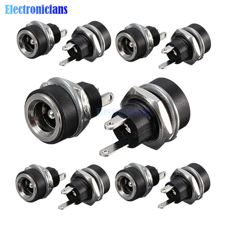 

10Pcs 3A 12v For DC Power Supply Jack Socket Female Panel Mount Connector 5.5mm 2.1mm Plug Adapter 2 Terminal Types 5.5*2.1