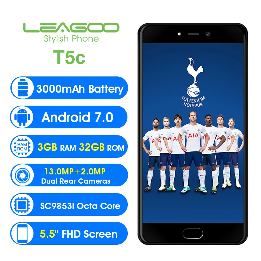 LEAGOO T5c 5 &quotFHD мобильный телефон Android 7 0 SC9853 Octa Core 3 ГБ оперативная память 32