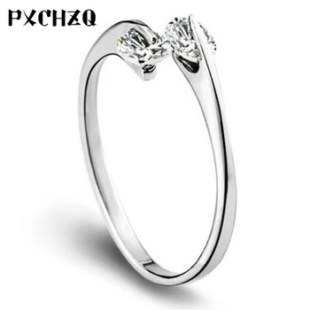 

The new temperament female sparkling double crystal silver color ring female paragraph no fixed fly ring opening ring