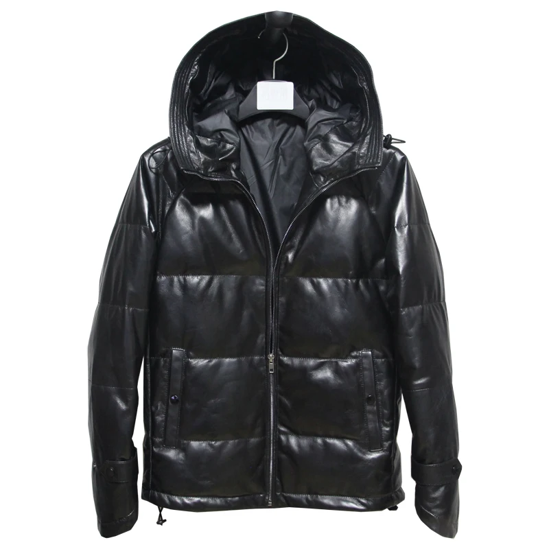 

Free shipping,winter warm Mens genuine leather jacket.black sheepskin white duck down coat.plus size clothing,sales M-5XL