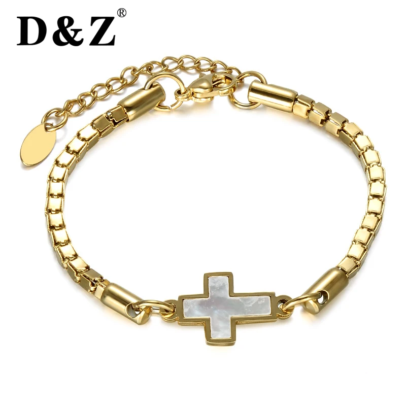 D&Z Religious Gold Chain Cross Bracelet Titanium Stainless Steel Women