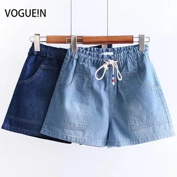 

VOGUEIN New Womens Summer Elastic Waist Tie Denim Jeans Short Pants Shorts Wholesale