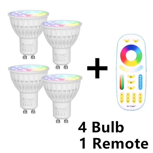 Mi светильник с регулируемой яркостью 4 Вт GU10 светодиодный RGB CCT(2700-6500 K) светодиодный светильник для помещений+ 2,4G RF светодиодный пульт дистанционного управления - Испускаемый цвет: 4 bulb and 1 Remote